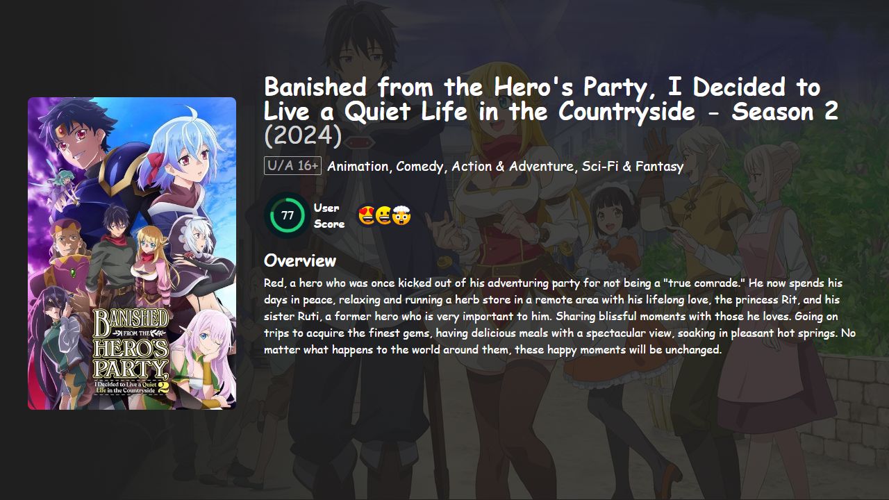 Banished from the Hero’s Party, I Decided to Live a Quiet Life in the Countryside Season 2 Hindi-Telugu-Tamil-English-Japanese Dubbed