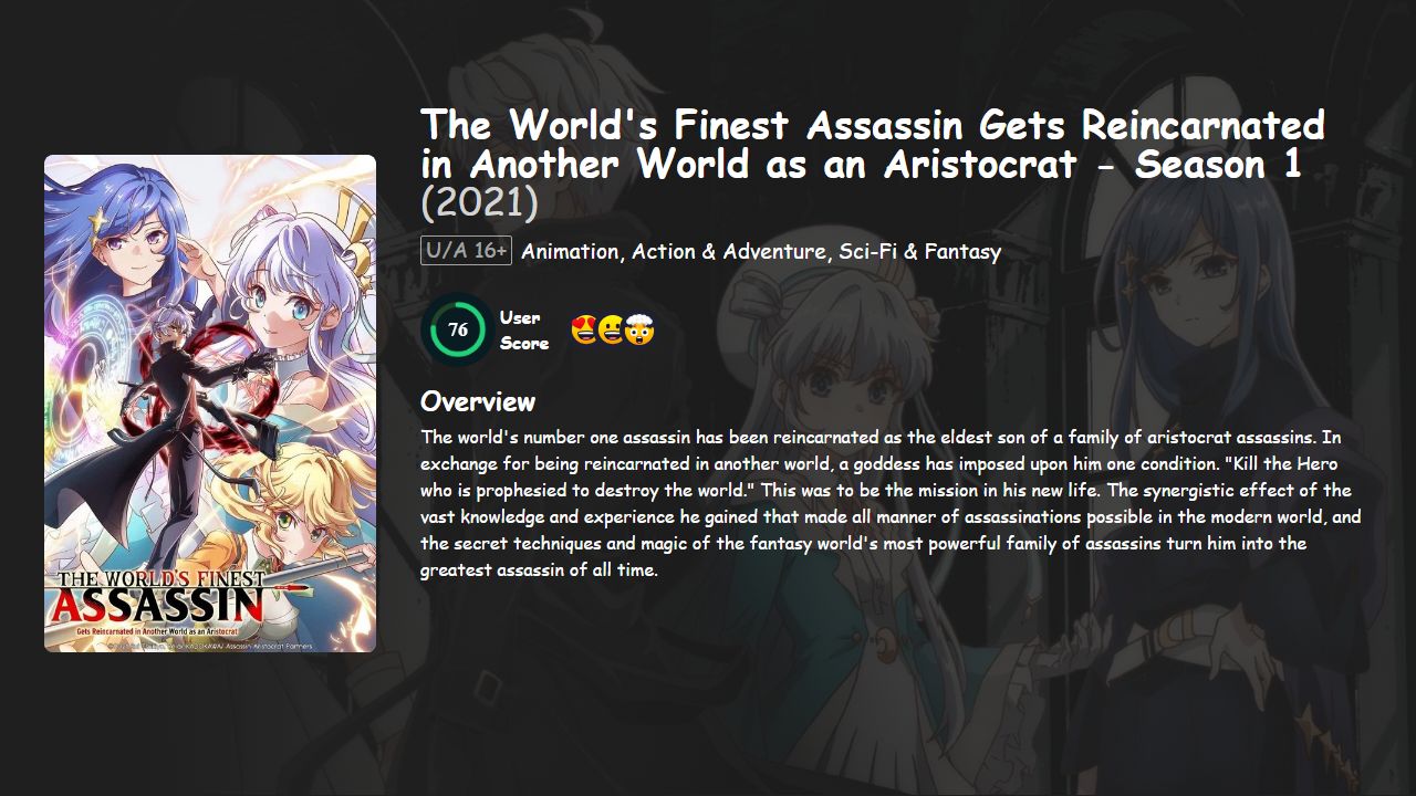 The World’s Finest Assassin Gets Reincarnated in Another World as an Aristocrat Season 1 Hindi-English-Japanese Dubbed