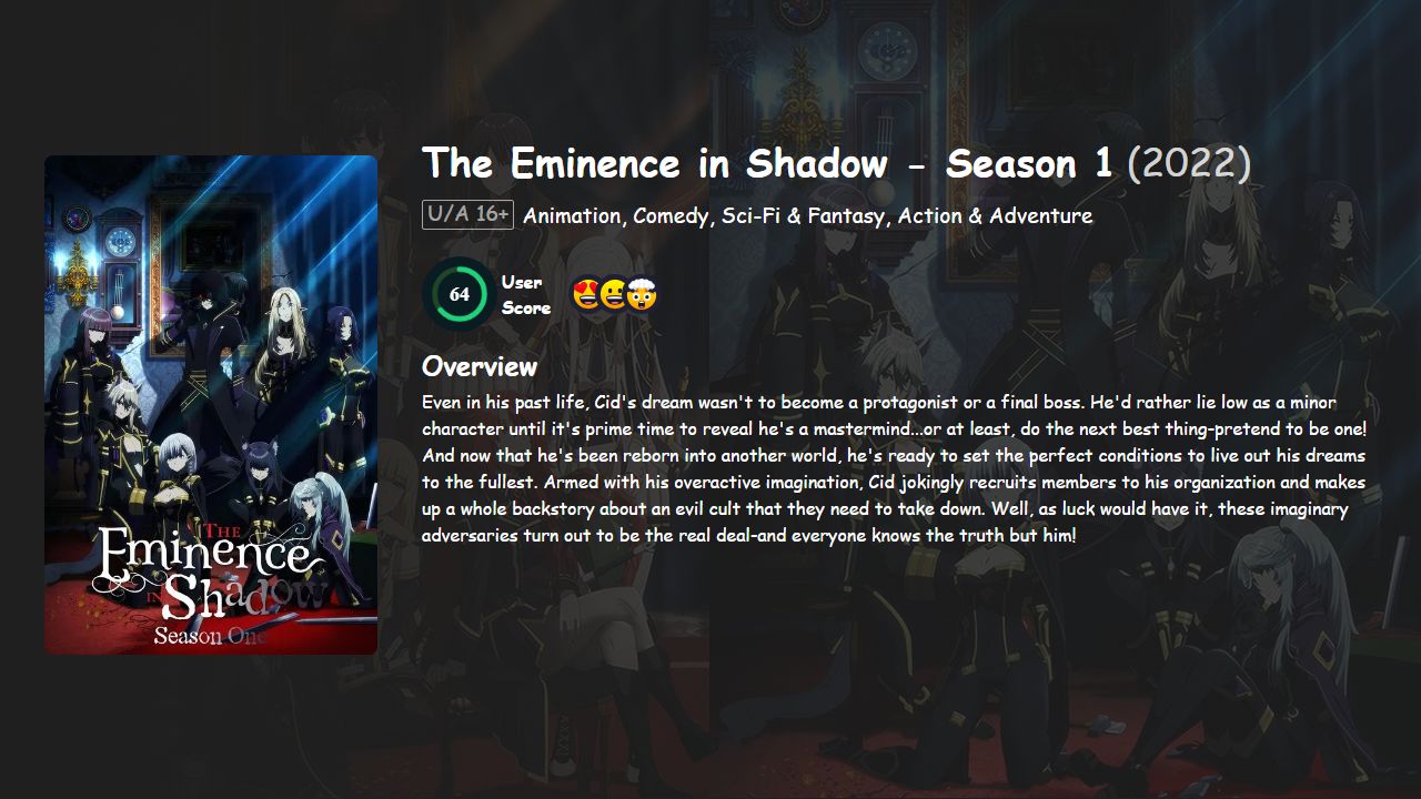 The Eminence in Shadow Season 1 English-Japanese Dubbed