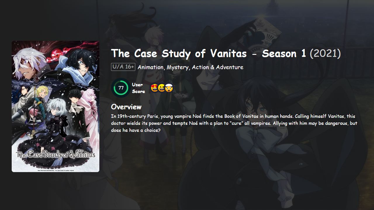 The Case Study of Vanitas Season 1 Hindi-English-Japanese Dubbed