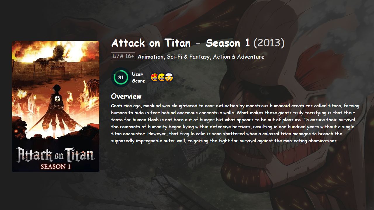 Attack on Titan Season 1 Hindi-Telugu-Tamil-Kannada-English-Japanese Dubbed
