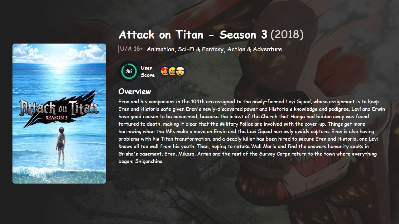 Attack on Titan Season 3 Hindi-English-Japanese Dubbed