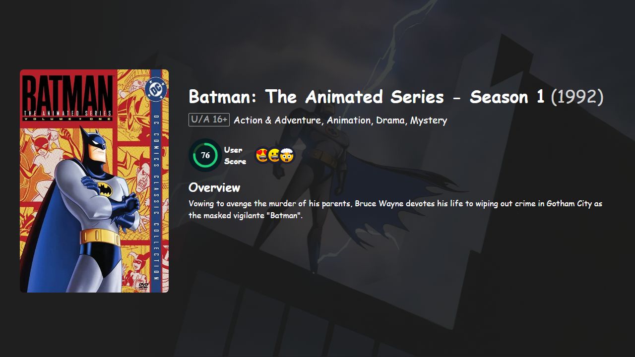 Batman: The Animated Series Season 1 Hindi-Telugu-Tamil-Kannada-Malayalam-English Dubbed