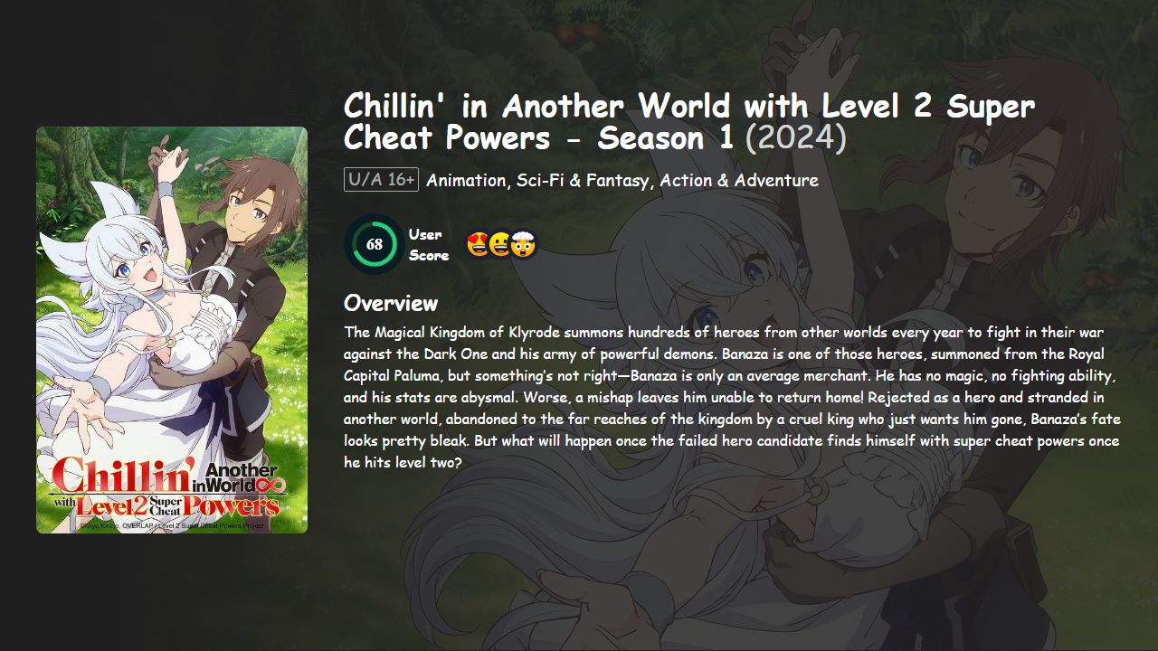 Chillin’ in Another World with Level 2 Super Cheat Powers Season 1 Hindi-Telugu-Tamil-English-Japanese Dubbed