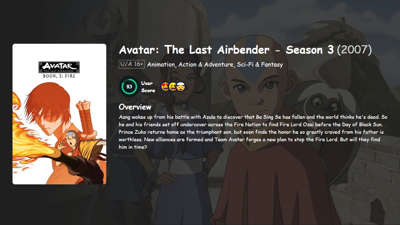 Avatar: The Last Airbender Season 3 Hindi-Telugu-Tamil-Malayalam-English Dubbed