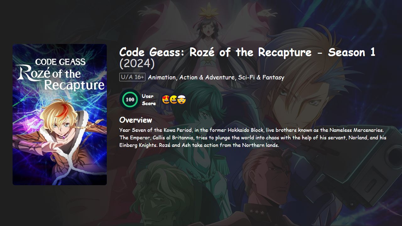 Code Geass: Rozé of the Recapture Season 1 Hindi-English-Japanese Dubbed