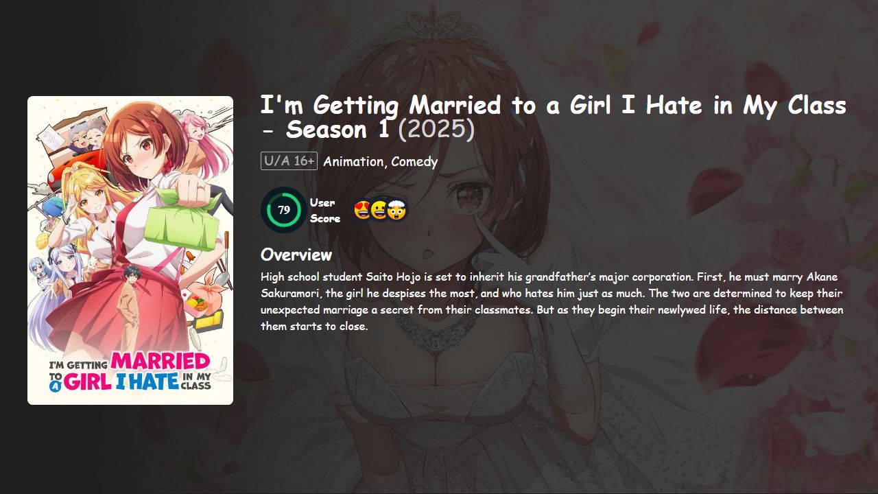 I’m Getting Married to a Girl I Hate in My Class Season 1 Hindi-Telugu-Tamil-Japanese Dubbed