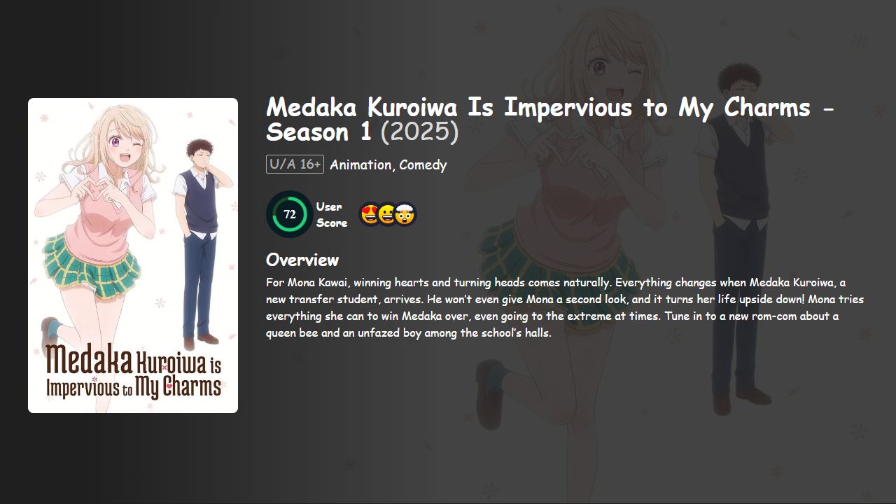 Medaka Kuroiwa Is Impervious to My Charms Season 1 English-Japanese Dubbed