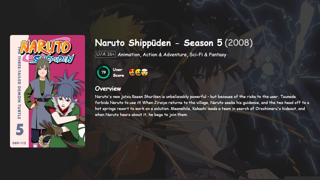 Naruto Shippūden Season 5 Hindi-Tamil-Malayalam-English-Japanese Dubbed