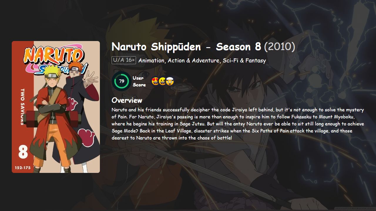 Naruto Shippūden Season 8 Hindi-Tamil-Malayalam-English-Japanese Dubbed