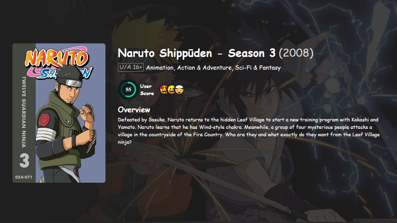 Naruto Shippūden Season 3 Hindi-Tamil-Malayalam-English-Japanese Dubbed