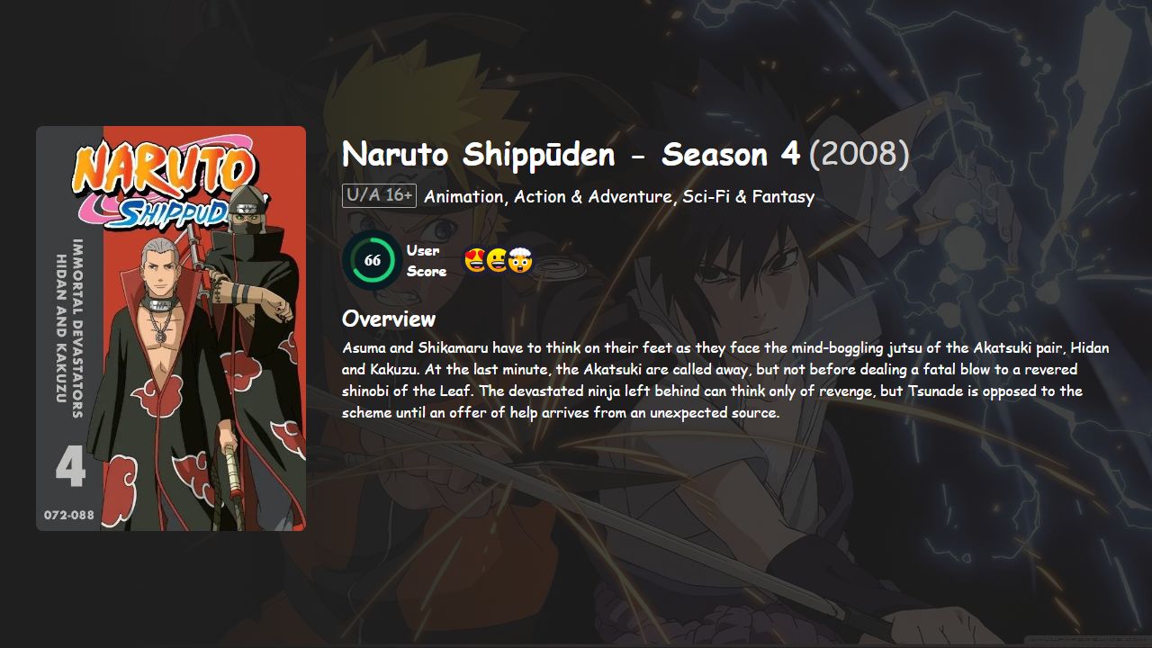 Naruto Shippūden Season 4 Hindi-Tamil-Malayalam-English-Japanese Dubbed