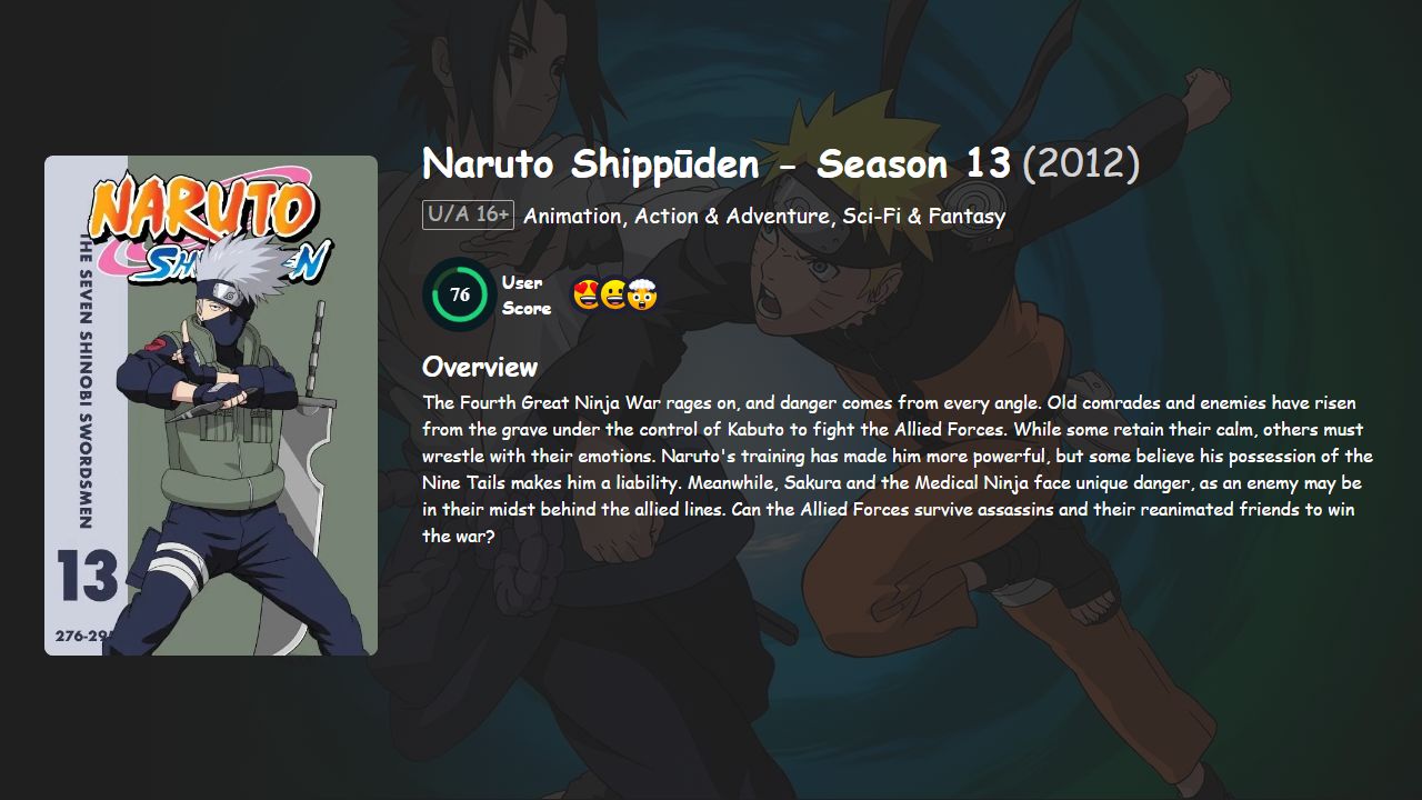 Naruto Shippūden Season 13 Hindi-Telugu-Tamil-Bengali-Malayalam-English-Japanese Dubbed