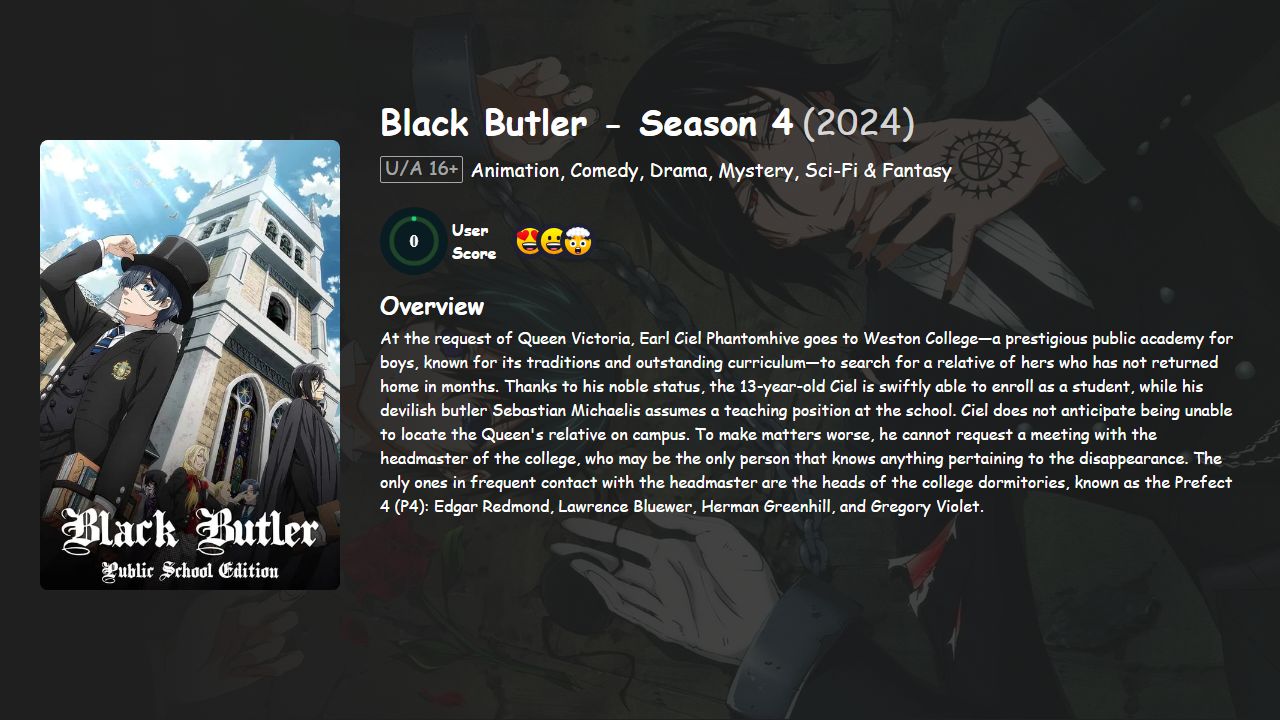 Black Butler Season 4 Hindi-Telugu-Tamil-English-Japanese Dubbed