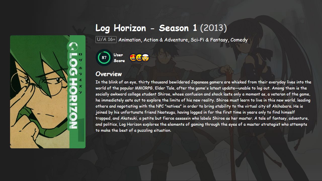 Log Horizon Season 1 Hindi-English-Japanese Dubbed