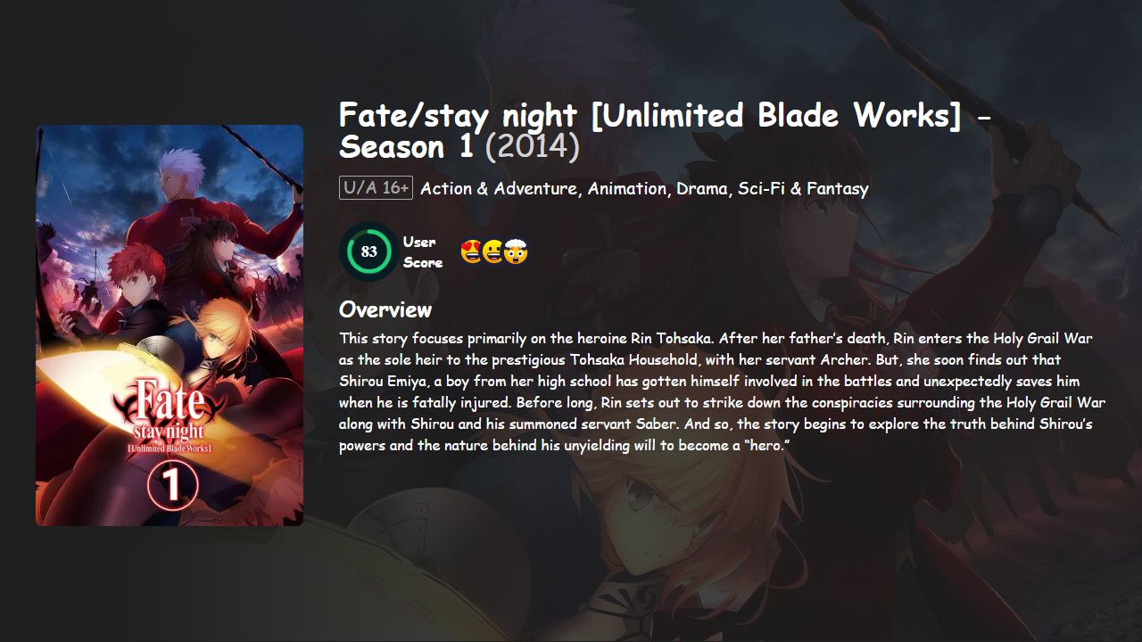 Fate/stay night [Unlimited Blade Works] Season 1 English-Japanese Dubbed