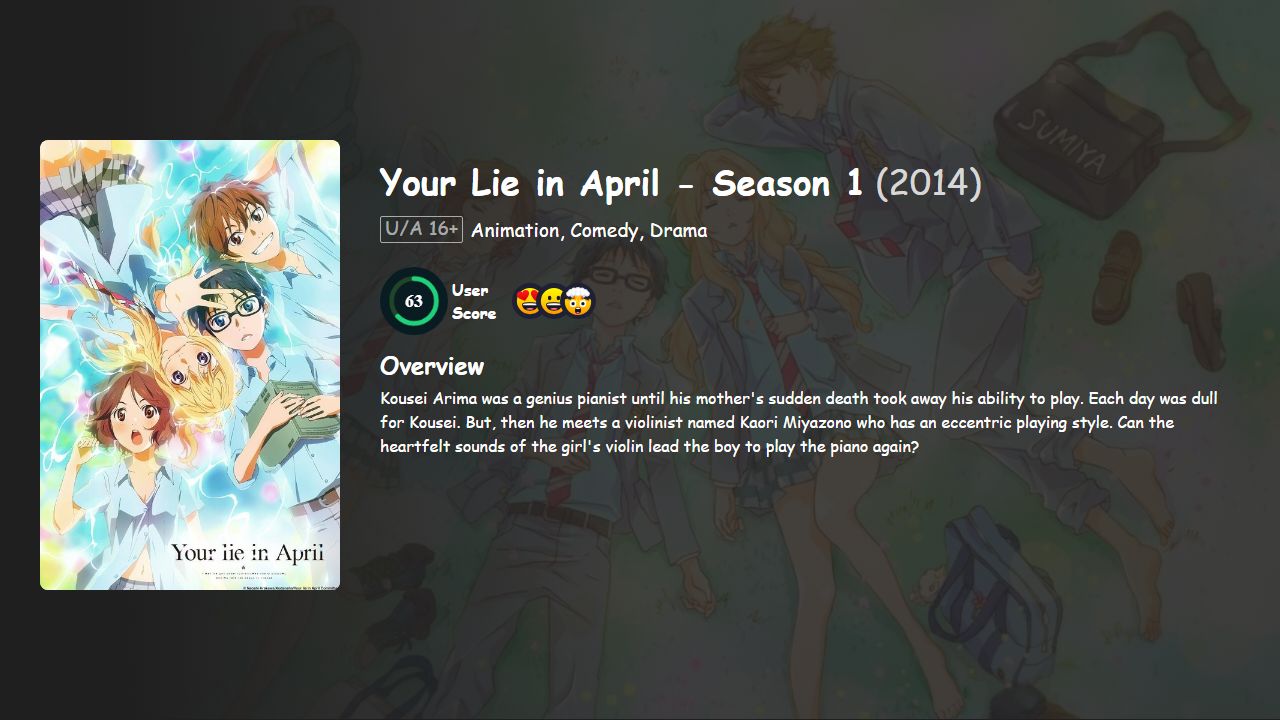 Your Lie in April Season 1 Hindi-English-Japanese Dubbed
