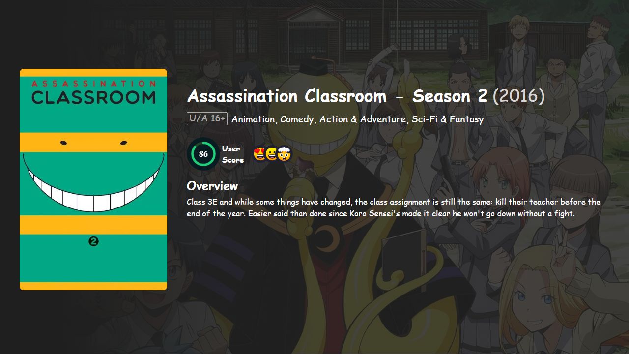 Assassination Classroom Season 2 Hindi-Telugu-Tamil-English-Japanese Dubbed