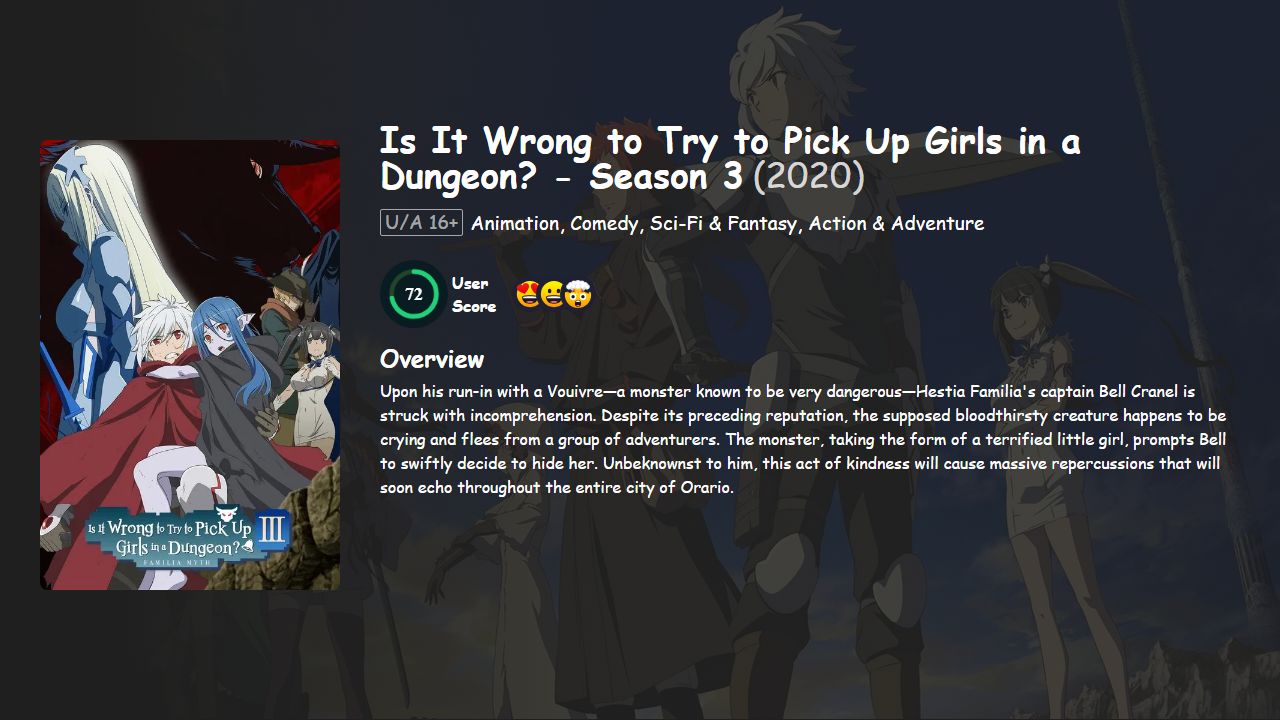 Is It Wrong to Try to Pick Up Girls in a Dungeon? Season 3 Hindi-English Dubbed