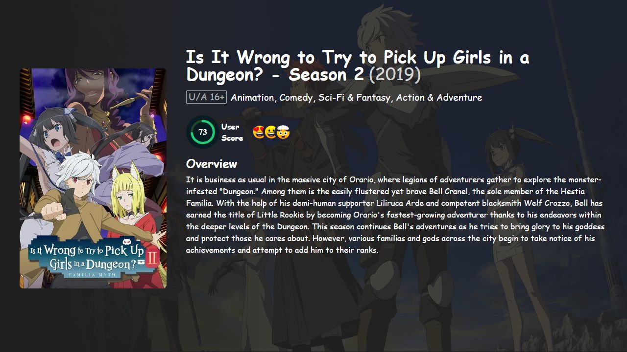 Is It Wrong to Try to Pick Up Girls in a Dungeon? Season 2 Japanese Dubbed