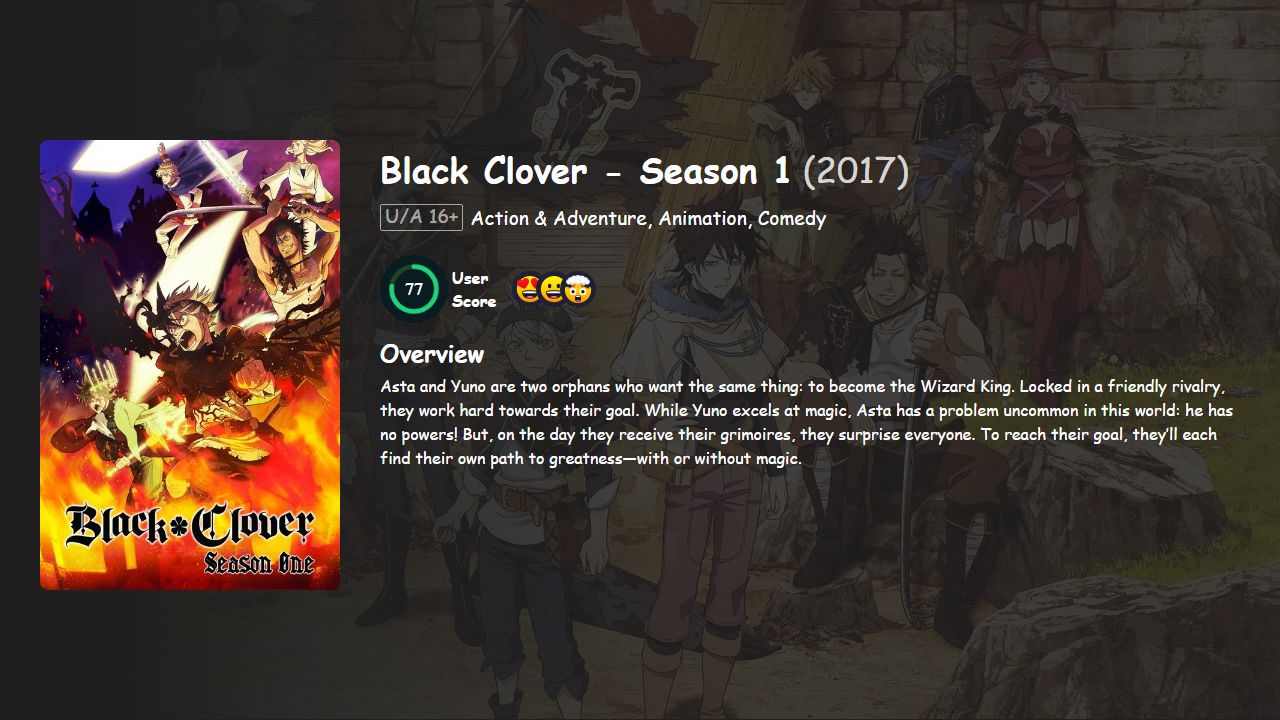 Black Clover Season 1 Hindi-Tamil-Malayalam-English-Japanese Dubbed