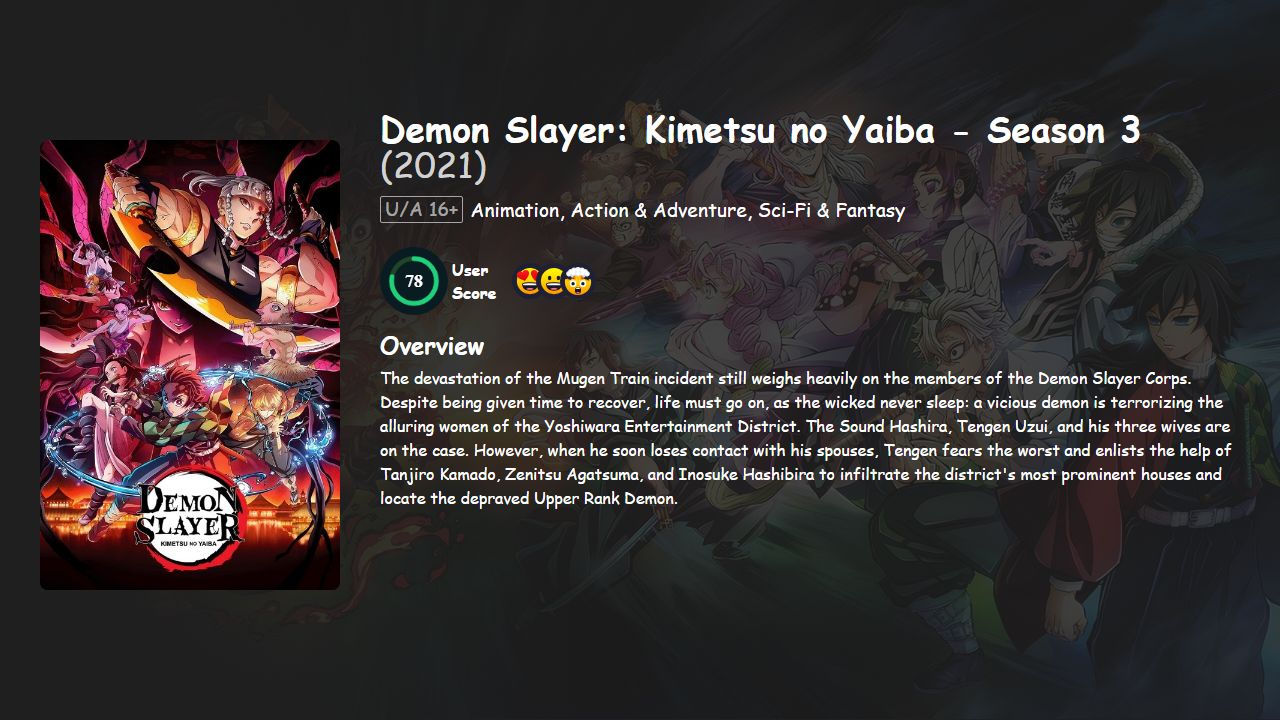 Demon Slayer: Kimetsu no Yaiba Season 3 Hindi-Telugu-Tamil-English-Japanese Dubbed