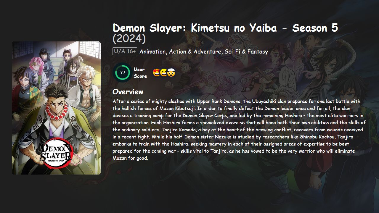 Demon Slayer: Kimetsu no Yaiba Season 5 Hindi-Telugu-Tamil-Japanese Dubbed