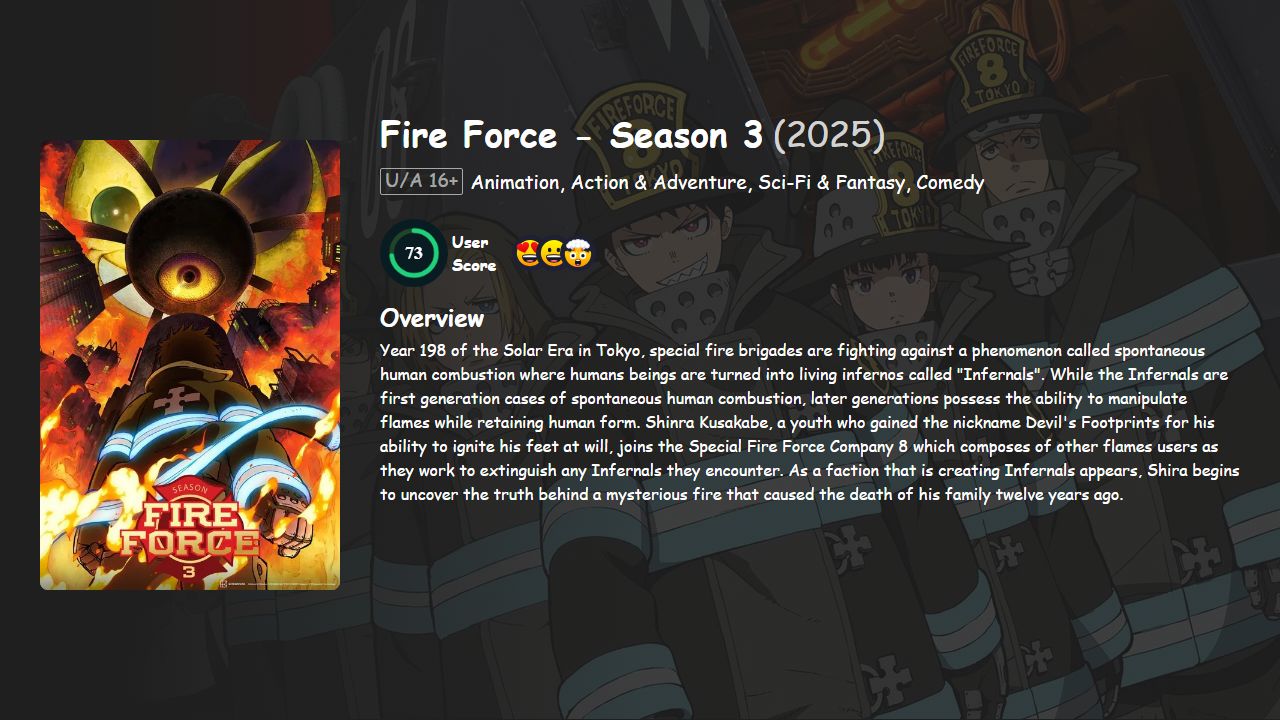 Fire Force Season 3 Hindi-Telugu-Tamil-English-Japanese Dubbed