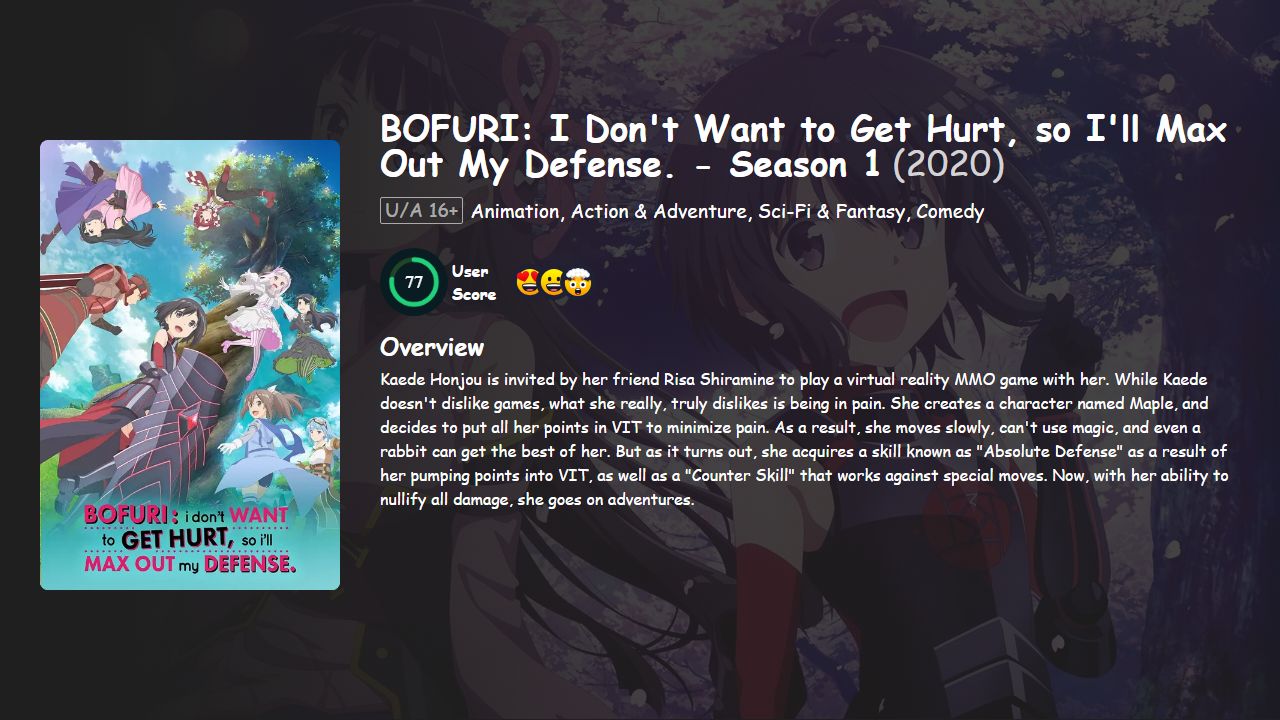 BOFURI: I Don’t Want to Get Hurt, so I’ll Max Out My Defense. Season 1 Hindi-English-Japanese Dubbed