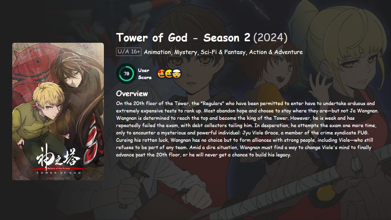 Tower of God Season 2 Hindi-English-Japanese Dubbed